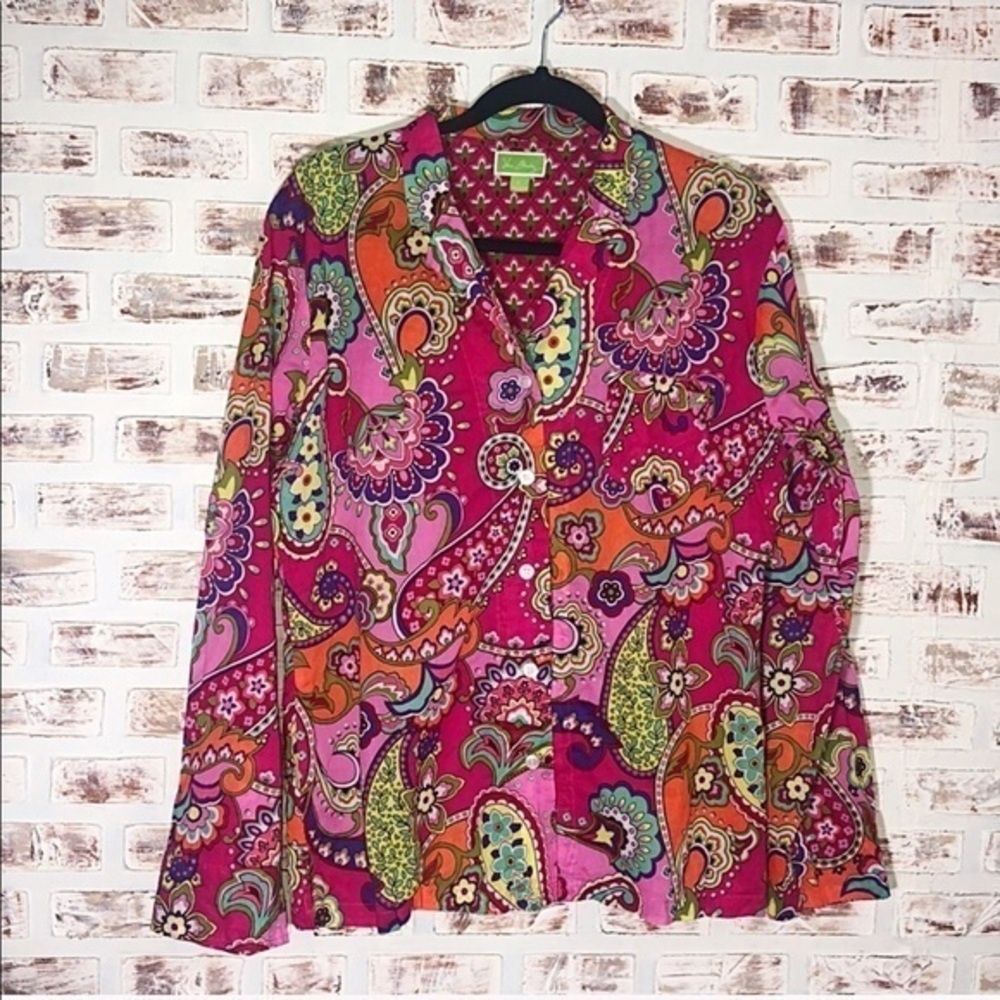 Vera Bradley Long Sleeve Button Down Print Top